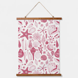 Seashells in Viva Magenta- Colour of the Year 2023 Hanging Tapestry