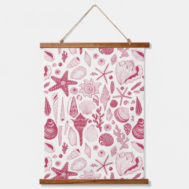 Seashells in Viva Magenta- Colour of the Year 2023 Hanging Tapestry (Front)