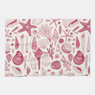 Seashells in Viva Magenta- Colour of the Year 2023 Kitchen Towel