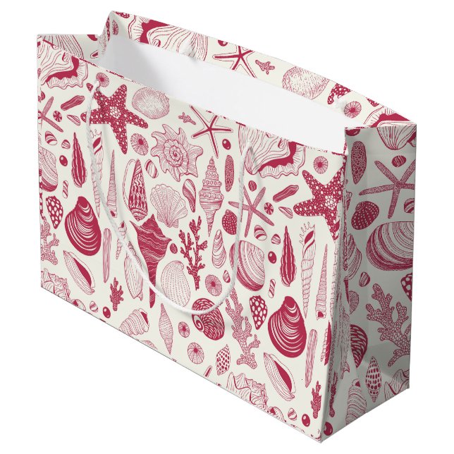 Seashells in Viva Magenta- Colour of the Year 2023 Large Gift Bag (Back Angled)