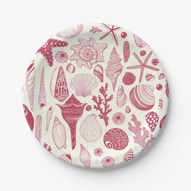 Seashells in Viva Magenta- Colour of the Year 2023 Paper Plate (Front)