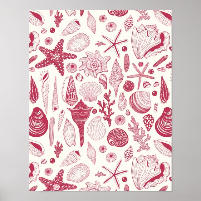 Seashells in Viva Magenta- Colour of the Year 2023 Poster (Front)