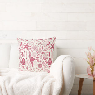 Seashells in Viva Magenta- Colour of the Year 2023 Throw Pillow