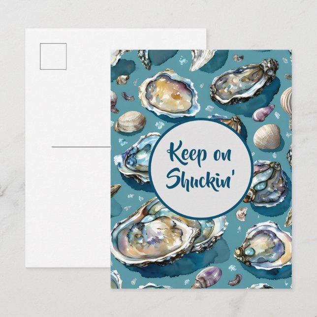 Seashells Keep on Shuckin' Oysters Clams Invitation Postcard (Front/Back)