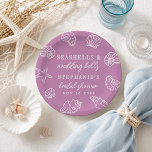 Seashells Mauve Purple Beach Coastal Bridal Shower Paper Plate<br><div class="desc">Seashells and Wedding Bells Bridal Shower Paper Plates – Coastal Beach Theme (Mauve / Purple / Lavender) | Personalized Beach Themed Bridal Shower Decorations Bring effortless coastal elegance to your celebration with these “Seashells and Wedding Bells” personalized bridal shower paper plates, thoughtfully designed to capture the beauty of the ocean....</div>