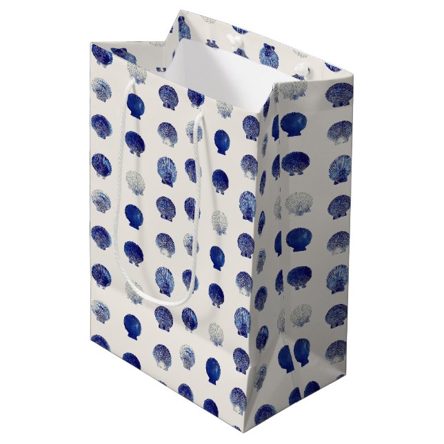 Seashells Modern Blue Nautical Ocean Medium Gift Bag (Front Angled)