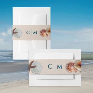 Seashells Monogram Initials Wedding Invitation Belly Band