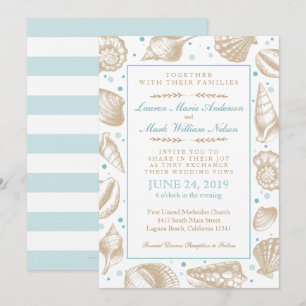 Seashells Nautical Beach Wedding Aqua/Tan Invitation