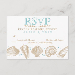 Seashells Nautical Beach Wedding RSVP Tan/Aqua Card