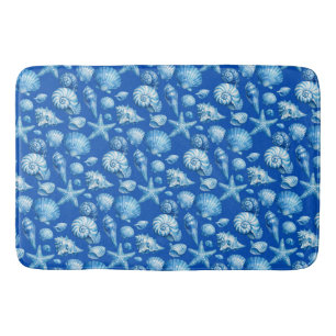 Seashells. Nautical. Blue. Bath Mat