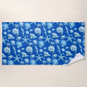 Seashells. Nautical. Blue Beach Towel