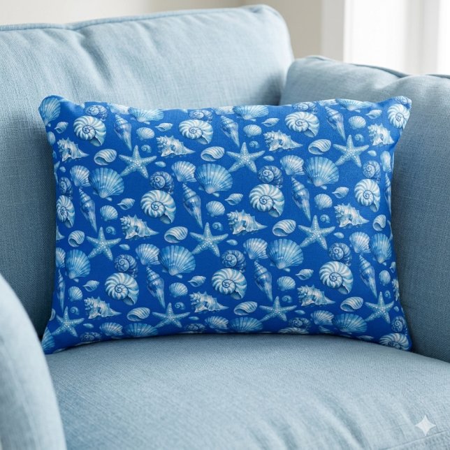 Seashells. Nautical. Blue cobalt.  Accent Pillow (Creator Uploaded)