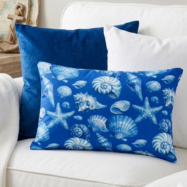 Seashells. Nautical. Blue Cobalt.  Accent Pillow (Creator Uploaded)