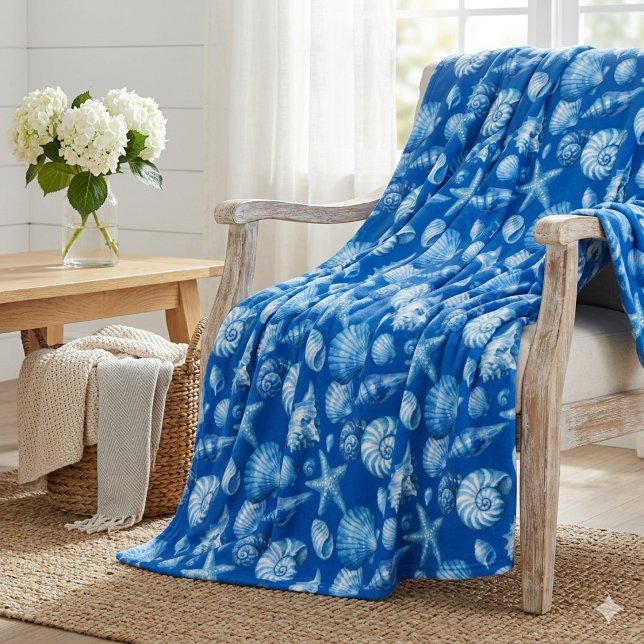 Seashells. Nautical. Blue cobalt. Fleece Blanket (Creator Uploaded)