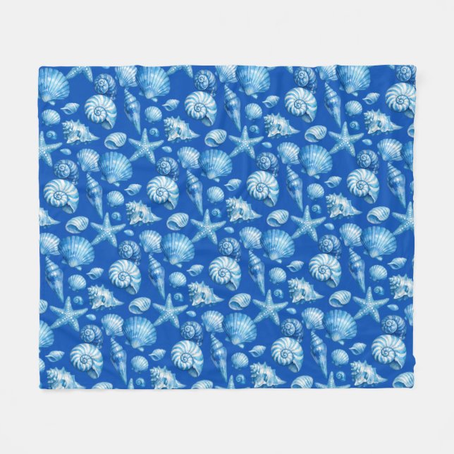 Seashells. Nautical. Blue cobalt. Fleece Blanket (Front (Horizontal))