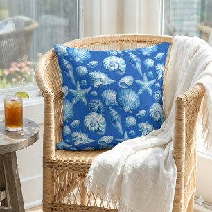 Seashells. Nautical. Blue Cobalt. Throw Pillow