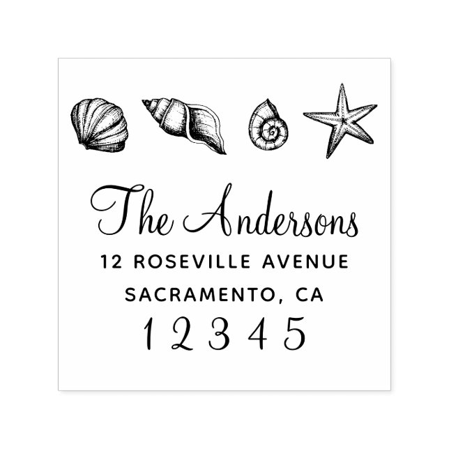 Seashells Nautical Family Name  Return Address Self-inking Stamp (Design)