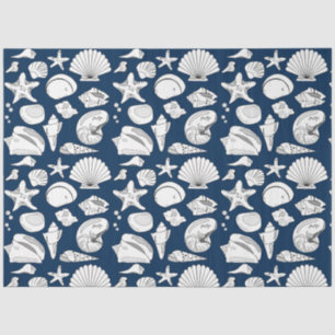 Seashells Nautical Navy Blue Decoupage Tissue Paper