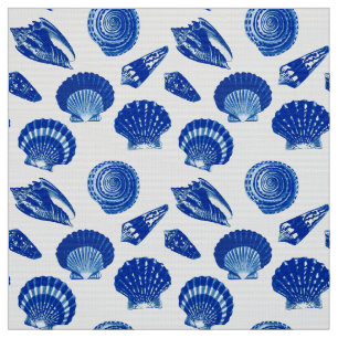 Seashells - Navy Blue on a White Background Fabric