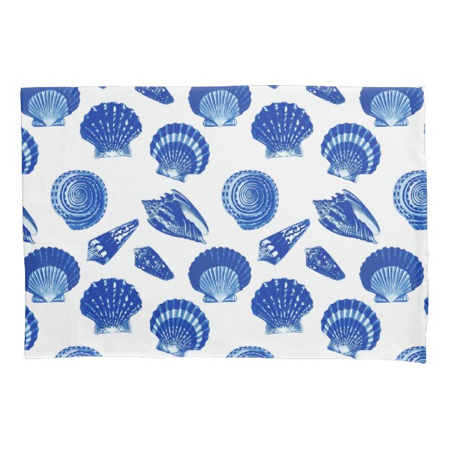 Seashells - Navy Blue on a White Background Pillowcase (Front)