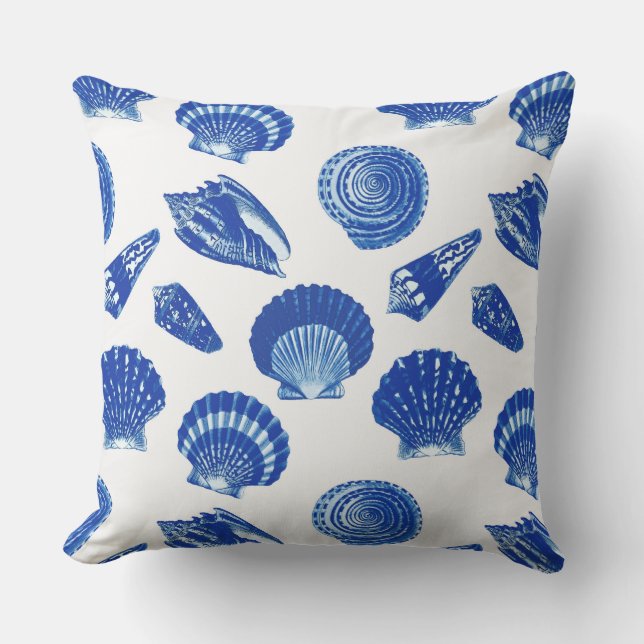 Seashells - Navy Blue on a White Background Throw Pillow (Front)