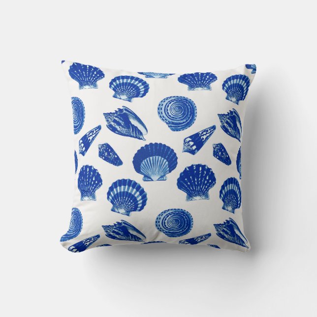 Seashells - Navy Blue on a White Background Throw Pillow (Front)