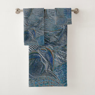 Seashells Ocean Beach Blue Nautical Metallic Bath Towel Set
