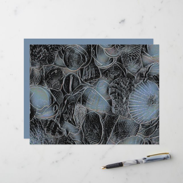 Seashells Ocean Beach Pastel Blue Black Decoupage (Front/Back In Situ)