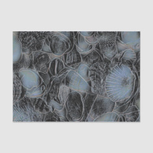 Seashells Ocean Beach Pastel Blue Black Decoupage Tissue Paper
