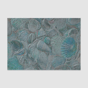 Seashells Ocean Beach Teal Grey Metallic Tissue Paper