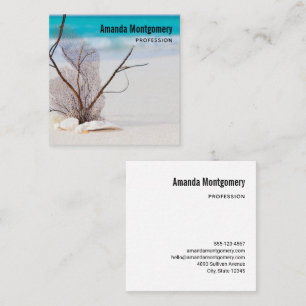 Seashells on a Sandy Beach Photo Square Business Card