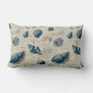Seashells On French Script Parchment Lumbar Pillow