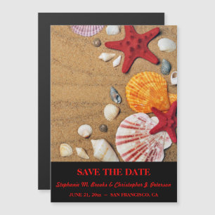 Seashells on Sand Save the Date Magnetic Invitation