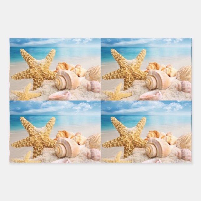 Seashells on the beach wrapping paper sheet (Front)