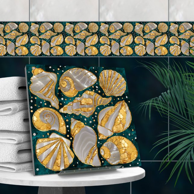 Seashells pattern - aqua marble, pearl and gold tile (Creator Uploaded)