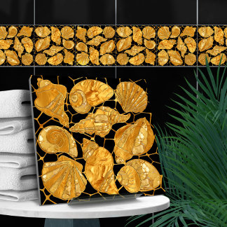 Seashells pattern - gold and black tile