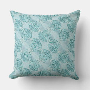 Seashells Pattern In a Vintage Blue Colour Throw Pillow