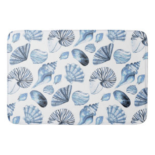 Seashells Pattern in Blue Beach House Bath Mat