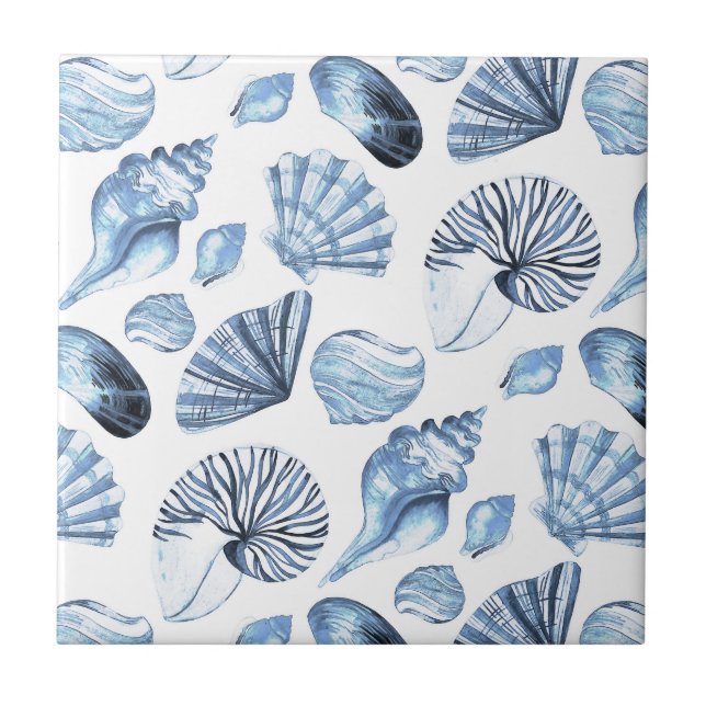 Seashells Pattern in Blue Beach House Tile (Front)