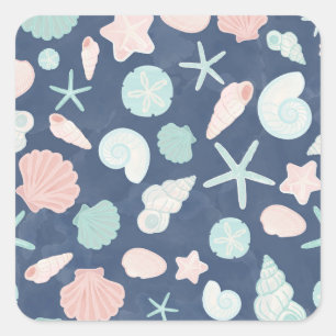 seashells pattern square sticker