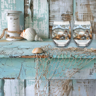 Seashells Pearls Sea Foam Starfish Stemless Wine Glass