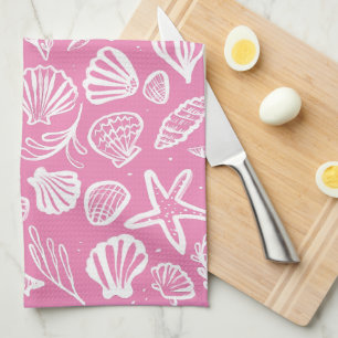Seashells Pink Pattern Beach Shells Chic Kitchen Towel