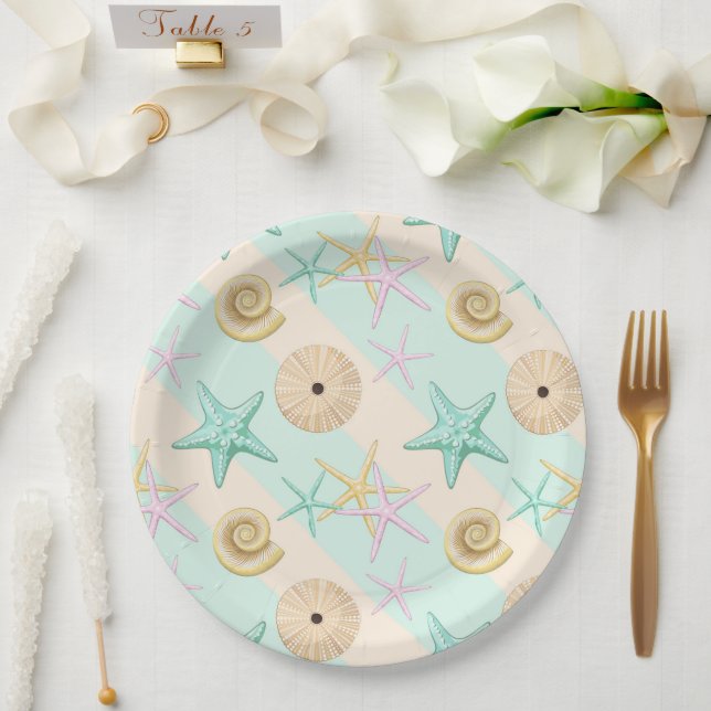 Seashells Retro Pastel Sea Life Paper Plate (Wedding)