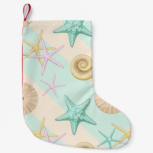 Seashells Retro Pastel Sea Life Small Christmas Stocking (Front)