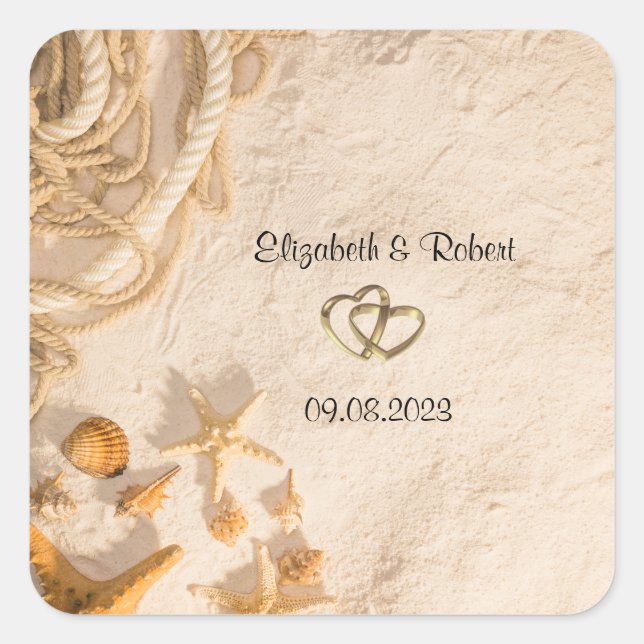 Seashells Rope Sand  Square Sticker (Front)