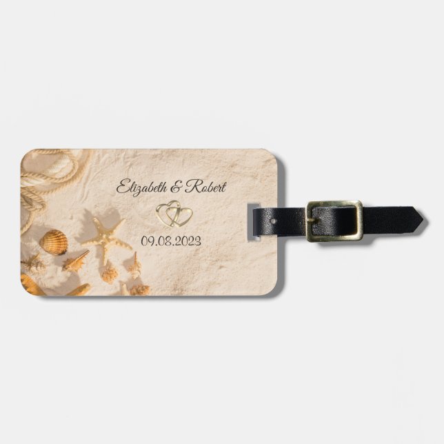 Seashells Rope Sand  Wedding Luggage Tag (Front Horizontal)