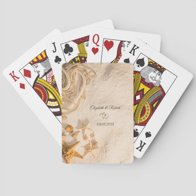 Seashells Rope Sand  Wedding Playing Cards (Back)