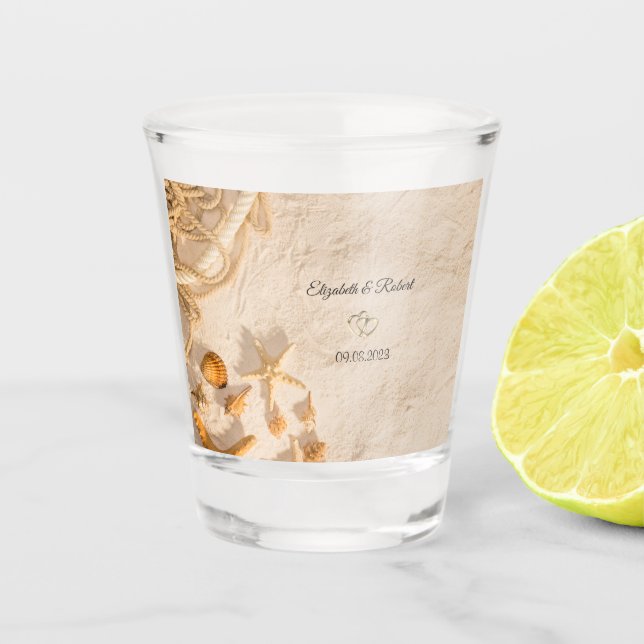 Seashells Rope Sand  Wedding Shot Glass (Front)