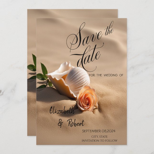 Seashells Rose Sand Save The Date (Front/Back)
