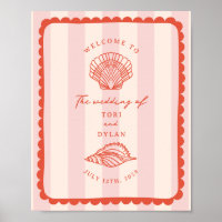 Seashells Scalloped Border Stripe Wedding Welcome